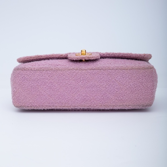 CHANEL VINTAGE SMALL PINK TWEED CLASSIC SINGLE FLAP BAG (2014) - Picture 4 of 14
